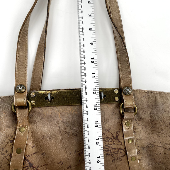 Patricia Nash Benvenuto Tote Signature Map Brown Leather Antique Brass Hardware - Picture 5 of 14